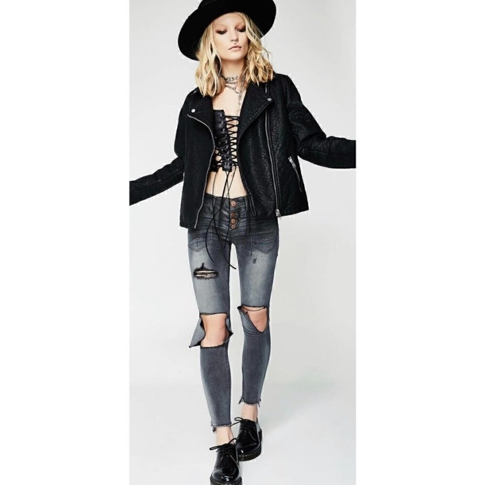 One Teaspoon Black Distressed Button Fly Skinny Jeans - 26